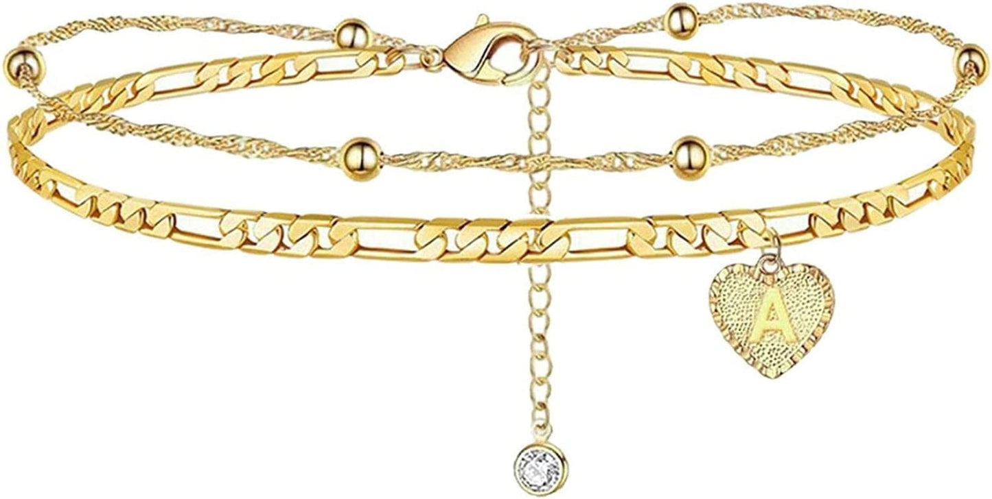 1PC Heart Initial Ankle Bracelets for Women 26 Letters Double Layered Gold Anklet, Women'S Foot Chain Heart-Shaped Anklet Jewelry Gifts Apparel & Accessories > Jewelry > Anklets Generic   