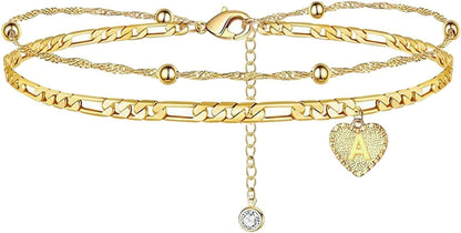 1PC Heart Initial Ankle Bracelets for Women 26 Letters Double Layered Gold Anklet, Women'S Foot Chain Heart-Shaped Anklet Jewelry Gifts Apparel & Accessories > Jewelry > Anklets Generic   