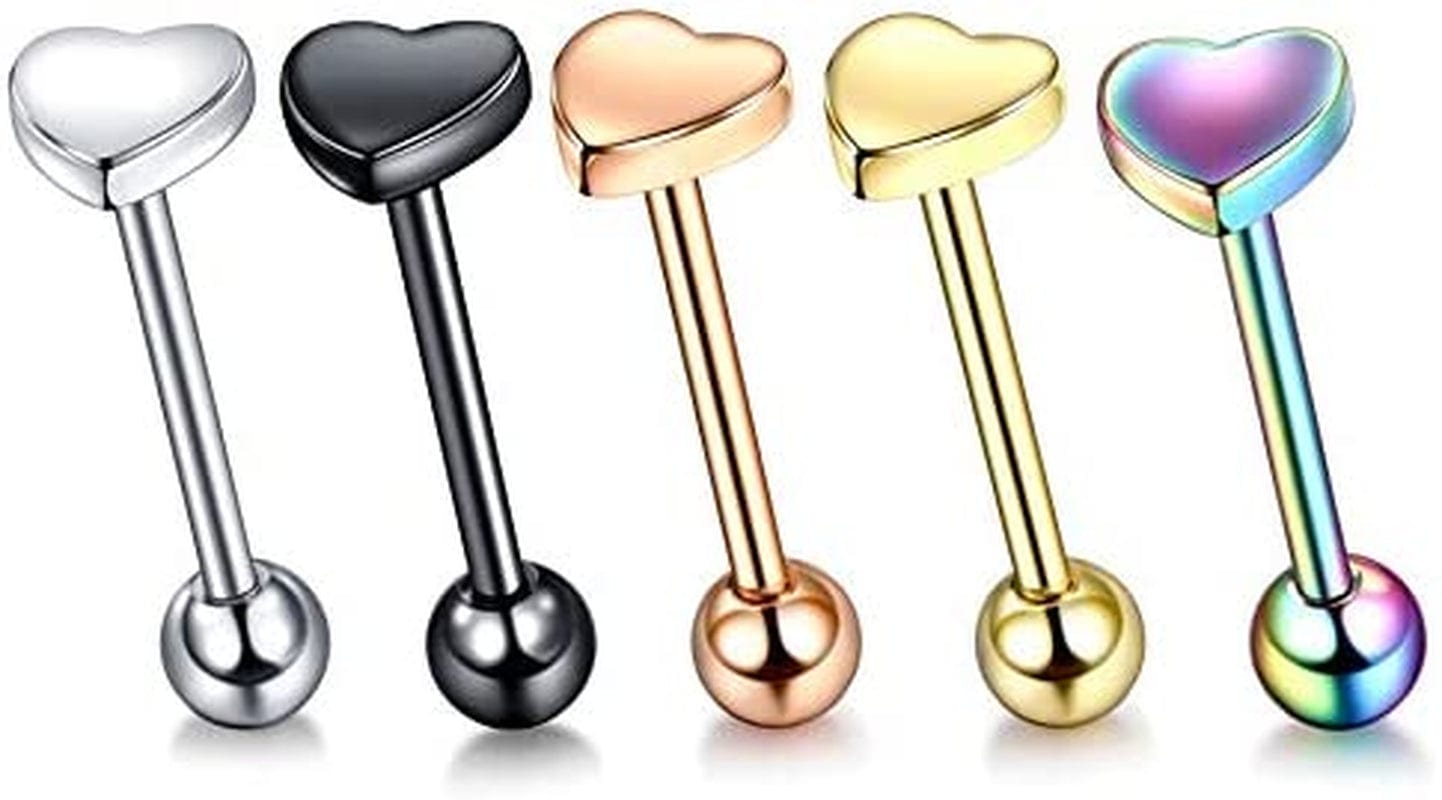 1PC Stainless Steel Heart Shaped Tongue Ring Barbell Tongue Piercing Cute Bar Studs Labret Rose Gold Body Jewelry Deft and Fashion Apparel & Accessories > Jewelry > Body Jewelry Generic   