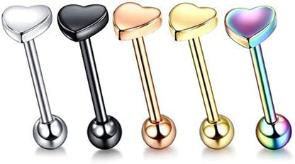 1PC Stainless Steel Heart Shaped Tongue Ring Barbell Tongue Piercing Cute Bar Studs Labret Rose Gold Body Jewelry Deft and Fashion Apparel & Accessories > Jewelry > Body Jewelry Generic   