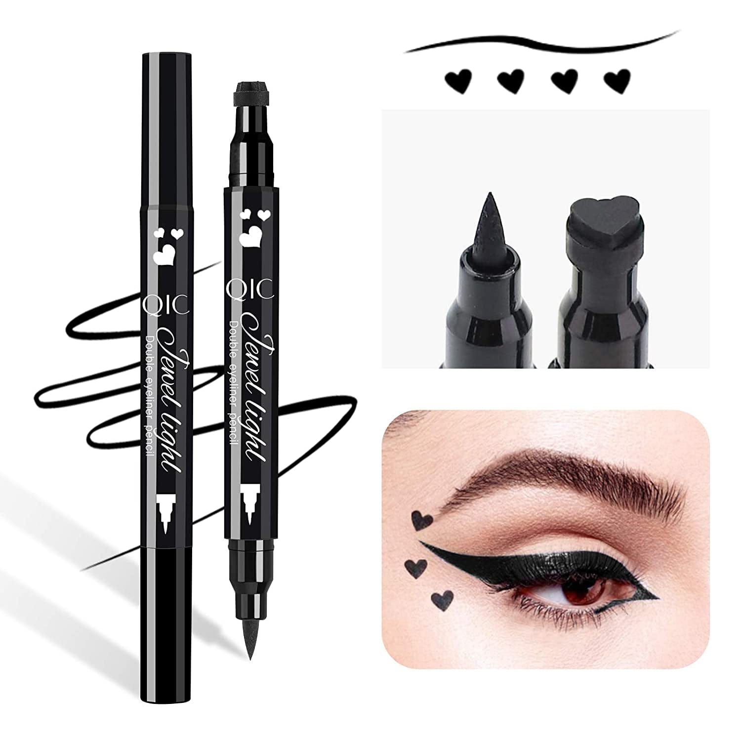 1Pcs Dual Ended Eyeliner Stamp,Waterproof Liquid Eyeliner with Heart Seal Stamp,Long Lasting Seal Eyeliner Pen for Makeup,Eye Decoration Eye Liner Makeup Tool Black No Smudge (02# Heart) Health & Beauty > Personal Care > Cosmetics > Cosmetic Tools > Makeup Tools Jutoe 02# Heart  