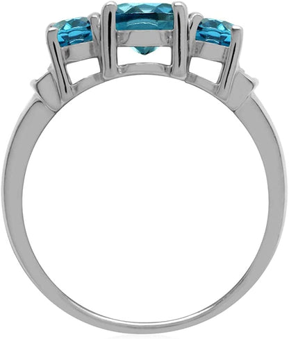 2.6Ct. 3 Stone Genuine Oval Shape London Blue Topaz White Gold Plated 925 Sterling Silver Ring