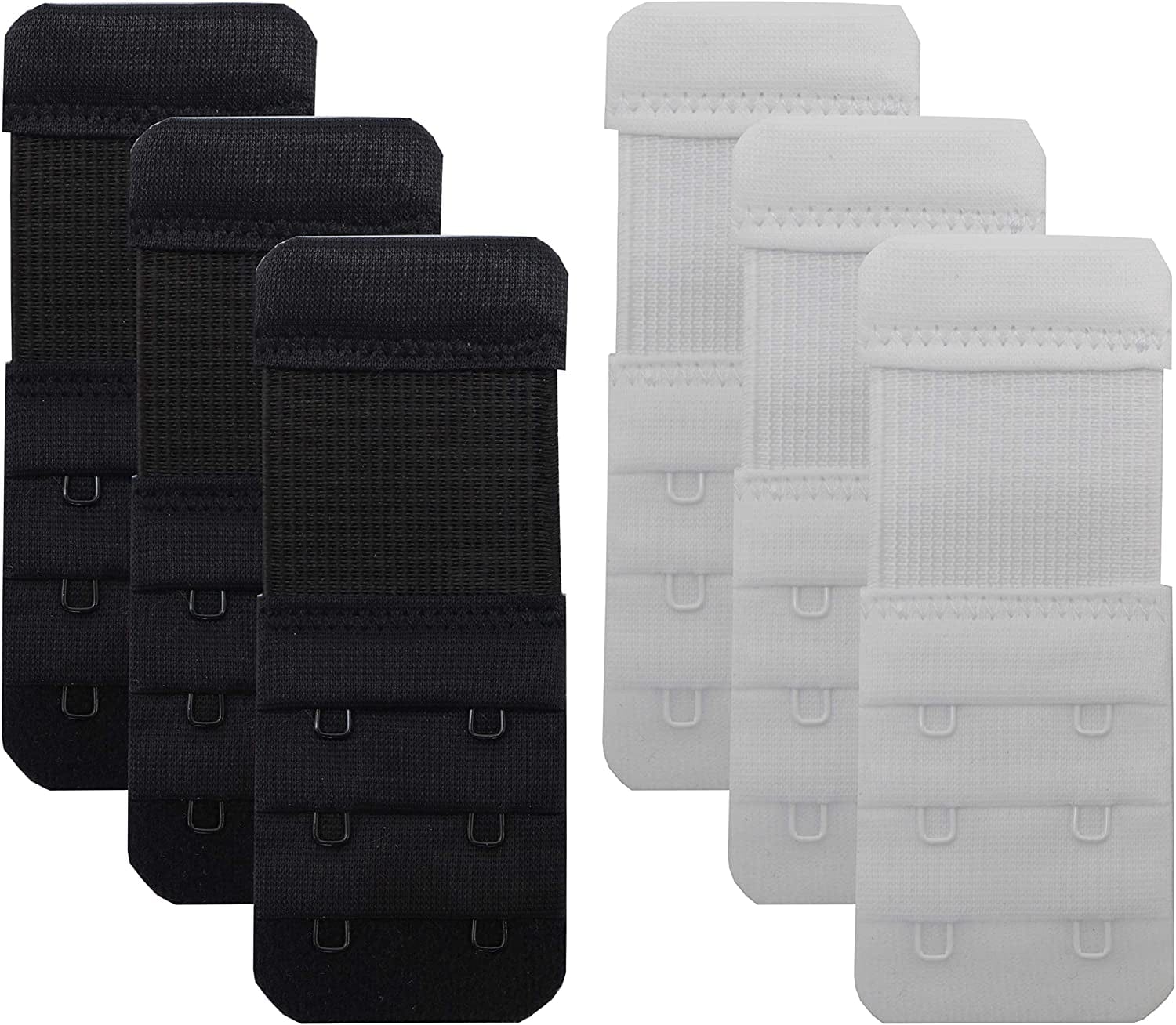 2 Hook Bra Extenders,Stretchy Soft and Comfortable Bra Strap Extender White/Black-6 Pcs Pack