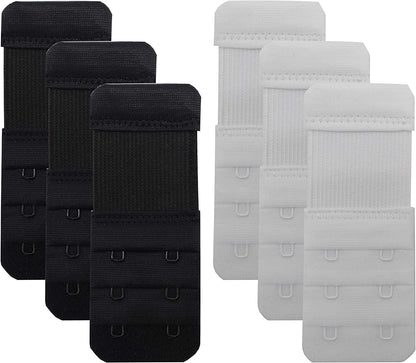 2 Hook Bra Extenders,Stretchy Soft and Comfortable Bra Strap Extender White/Black-6 Pcs Pack