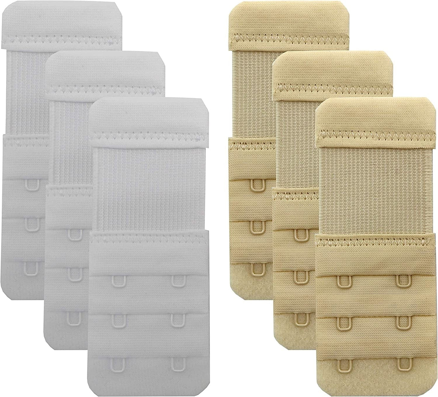 2 Hook Bra Extenders,Stretchy Soft and Comfortable Bra Strap Extender White/Beige -6 Pcs Pack