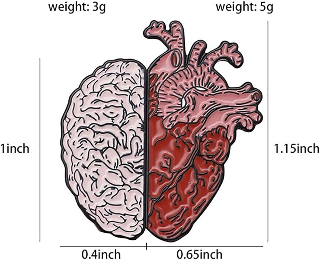 2 in 1 Enamel Pins for Backpacks Novelty Aesthetic Lapel Brooches Pin for Jackets Brain and Heart Shaped Pins for Men Women Boys and Girls