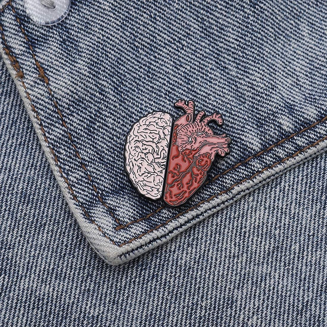 2 in 1 Enamel Pins for Backpacks Novelty Aesthetic Lapel Brooches Pin for Jackets Brain and Heart Shaped Pins for Men Women Boys and Girls