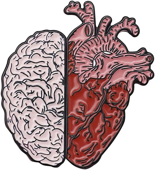 2 in 1 Enamel Pins for Backpacks Novelty Aesthetic Lapel Brooches Pin for Jackets Brain and Heart Shaped Pins for Men Women Boys and Girls