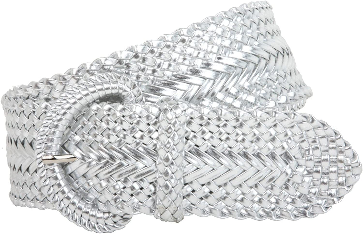 2 Inch Wide Hand Made Soft Metallic Woven Braided round Belt Apparel & Accessories > Clothing Accessories > Belts beltiscool Silver S/M (28"-30" WAIST) 