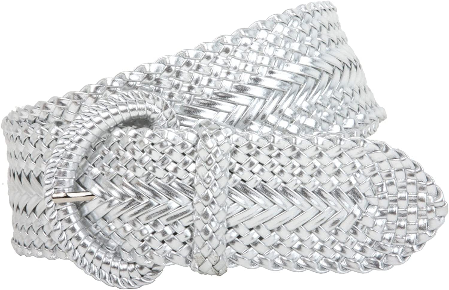 2 Inch Wide Hand Made Soft Metallic Woven Braided round Belt Apparel & Accessories > Clothing Accessories > Belts beltiscool Silver S/M (28"-30" WAIST) 