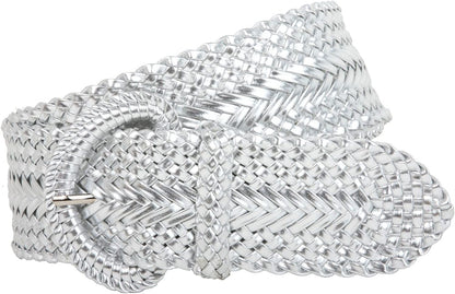 2 Inch Wide Hand Made Soft Metallic Woven Braided round Belt Apparel & Accessories > Clothing Accessories > Belts beltiscool Silver S/M (28"-30" WAIST) 