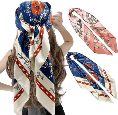 2 Pack 35" Satin Silk like Hair Scarf Bandana Light Head Wraps Neck Face Scarves Cover for Women Apparel & Accessories > Clothing Accessories > Bandanas & Headties woogwin 2pcs D159 Pink+camel  