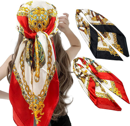 2 Pack 35" Satin Silk like Hair Scarf Bandana Light Head Wraps Neck Face Scarves Cover for Women Apparel & Accessories > Clothing Accessories > Bandanas & Headties woogwin 2pcs Chain3 Black+red  