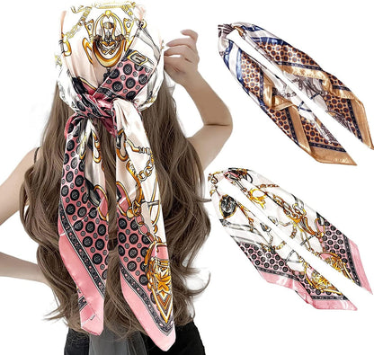 2 Pack 35" Satin Silk like Hair Scarf Bandana Light Head Wraps Neck Face Scarves Cover for Women Apparel & Accessories > Clothing Accessories > Bandanas & Headties woogwin 2pcs Chain2 Khaki+pink  