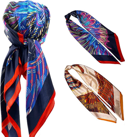 2 Pack 35" Satin Silk like Hair Scarf Bandana Light Head Wraps Neck Face Scarves Cover for Women Apparel & Accessories > Clothing Accessories > Bandanas & Headties woogwin 2pcs Feather  