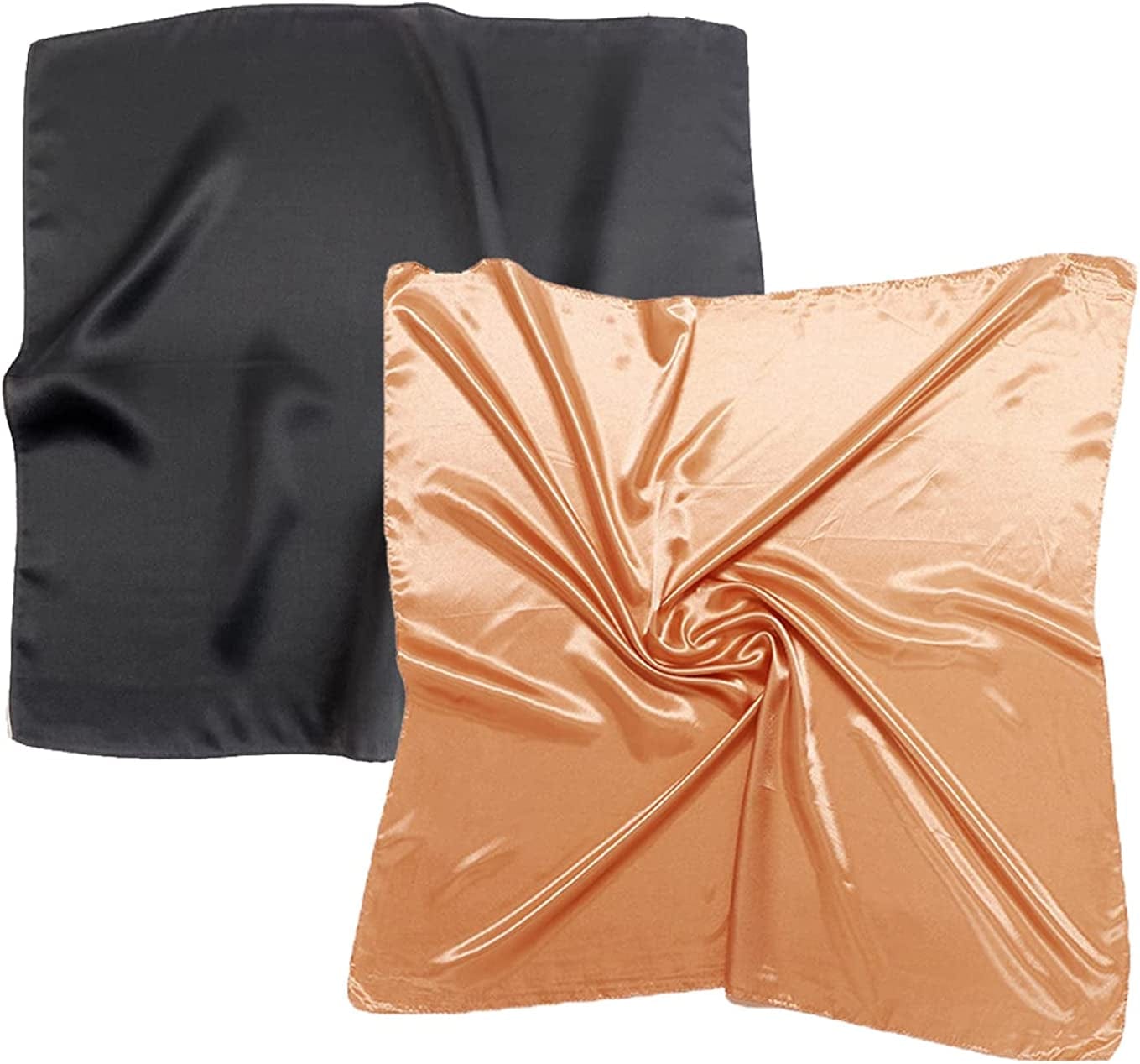2 Pack 35" Satin Silk like Hair Scarf Bandana Light Head Wraps Neck Face Scarves Cover for Women Apparel & Accessories > Clothing Accessories > Bandanas & Headties woogwin 2pcs Black+champagne  