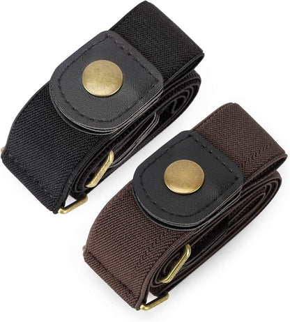 2 Pack Buckle Free Comfortable Elastic Belt for Women or Men, Buckle-Less No Bulge No Hassle Invisible Belts WHIPPY Apparel & Accessories > Clothing Accessories > Belts WHIPPY 3-black/Coffee Large Size: 32"-48" 