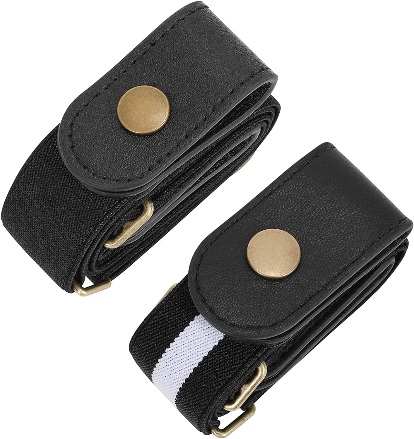 2 Pack Buckle Free Comfortable Elastic Belt for Women or Men, Buckle-Less No Bulge No Hassle Invisible Belts WHIPPY Apparel & Accessories > Clothing Accessories > Belts WHIPPY 9-black/Black and White Large Size: 32"-48" 