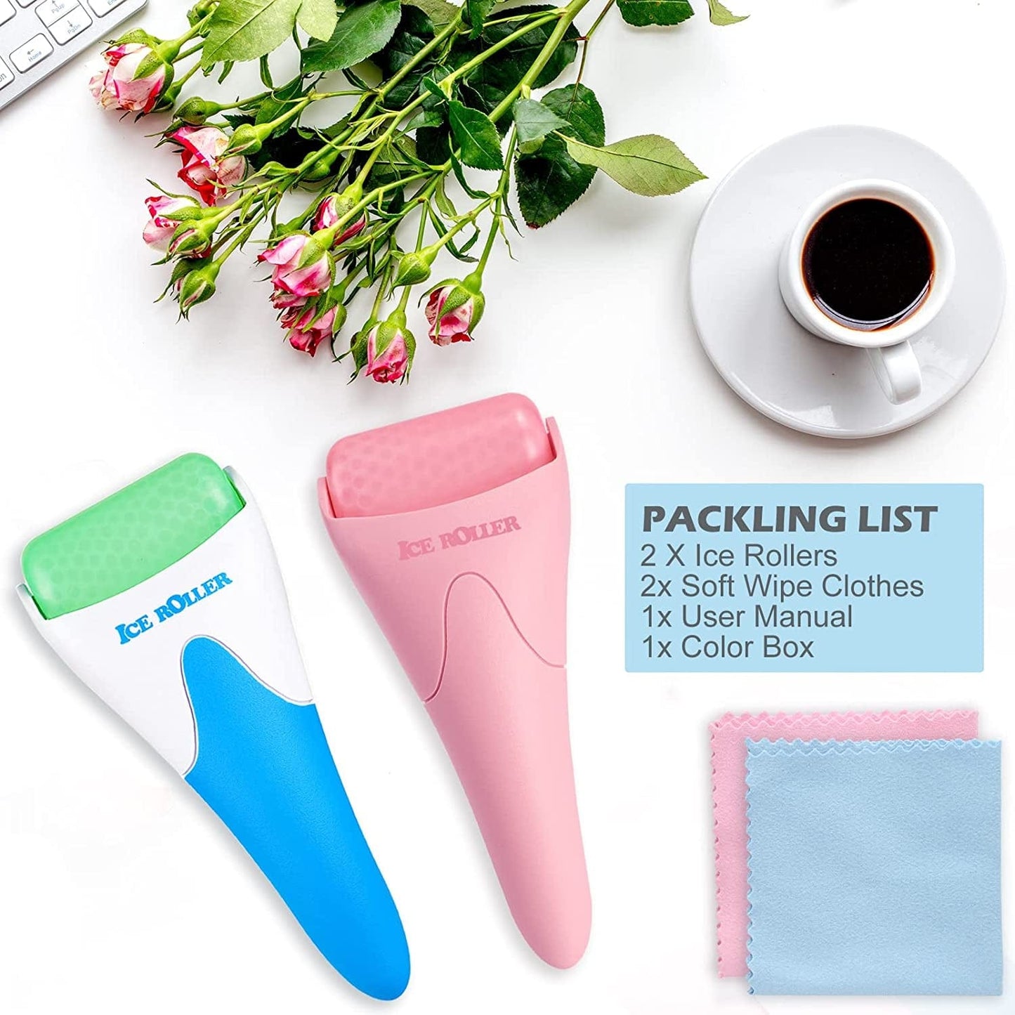2 Pack Ice Rollers for Face, Eyes and Whole Body Relief, Face Roller Skin Care Tool for Migraine Relief and Blood Circulation (Green+Pink) Health & Beauty > Personal Care > Cosmetics > Cosmetic Tools > Skin Care Tools AFOUNDA   