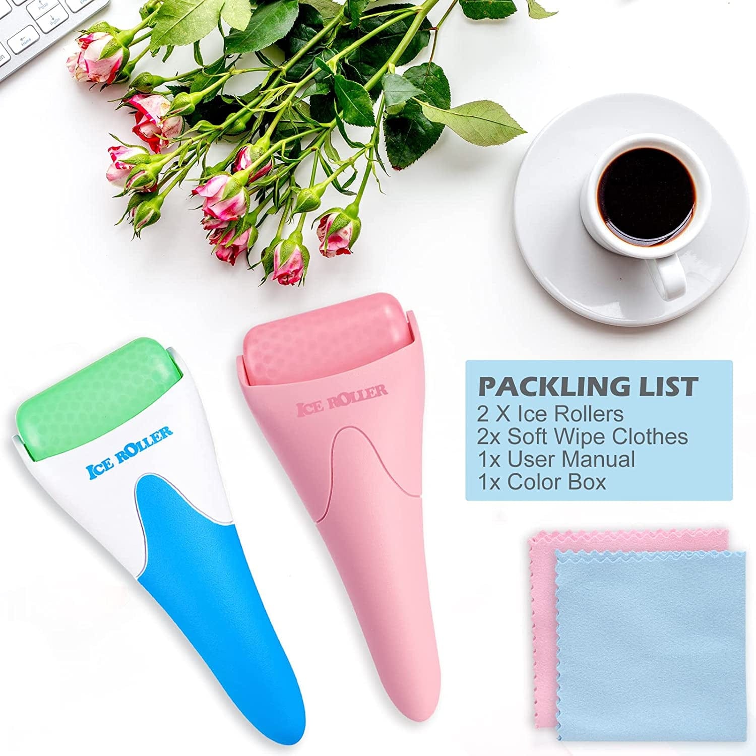 2 Pack Ice Rollers for Face, Eyes and Whole Body Relief, Face Roller Skin Care Tool for Migraine Relief and Blood Circulation (Green+Pink) Health & Beauty > Personal Care > Cosmetics > Cosmetic Tools > Skin Care Tools AFOUNDA   