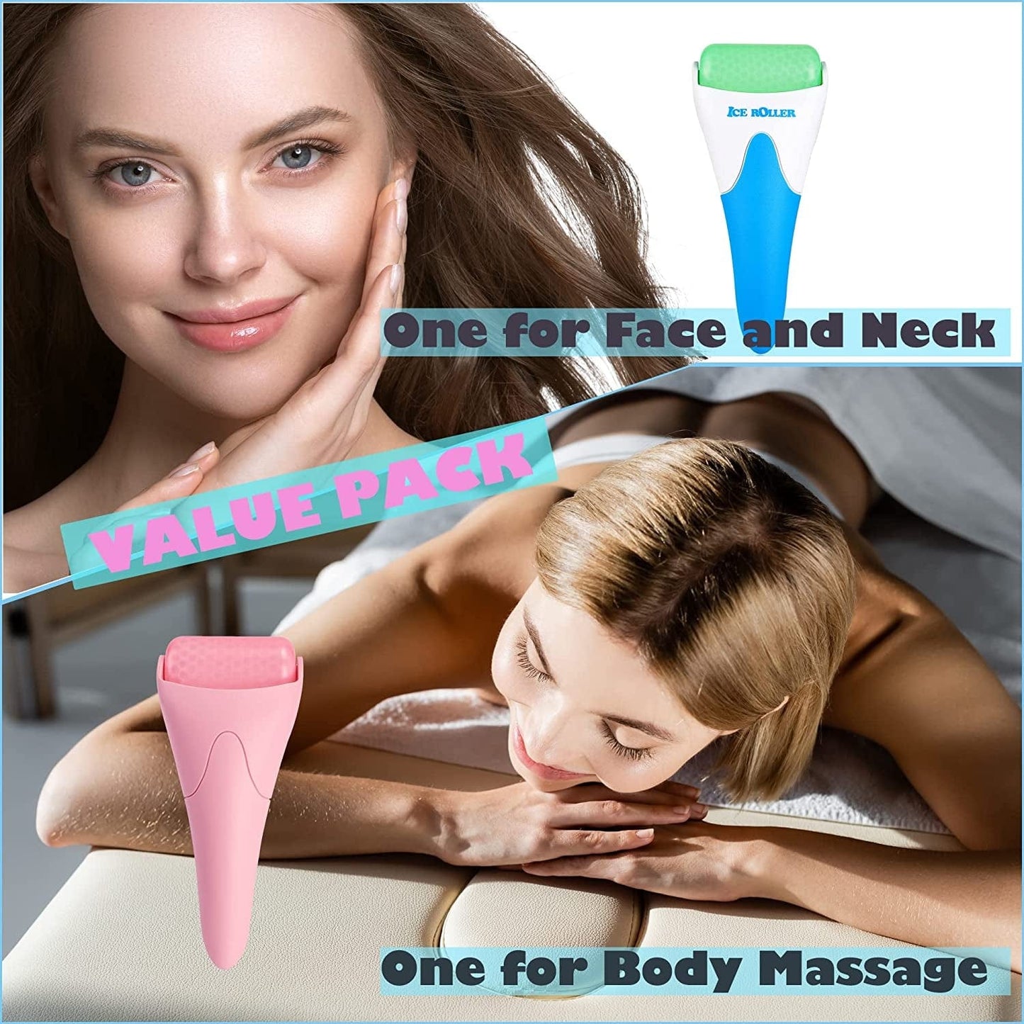 2 Pack Ice Rollers for Face, Eyes and Whole Body Relief, Face Roller Skin Care Tool for Migraine Relief and Blood Circulation (Green+Pink) Health & Beauty > Personal Care > Cosmetics > Cosmetic Tools > Skin Care Tools AFOUNDA   