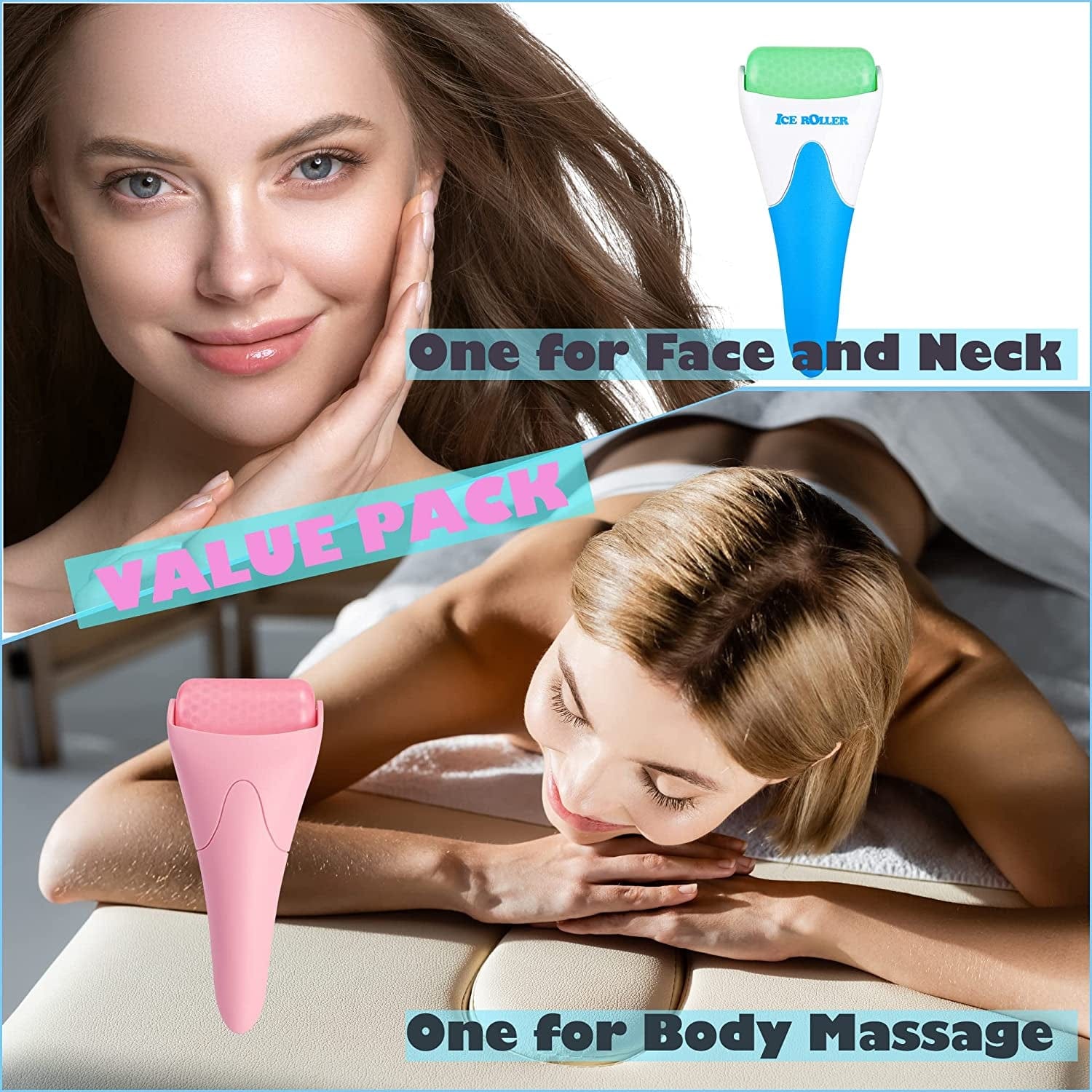 2 Pack Ice Rollers for Face, Eyes and Whole Body Relief, Face Roller Skin Care Tool for Migraine Relief and Blood Circulation (Green+Pink) Health & Beauty > Personal Care > Cosmetics > Cosmetic Tools > Skin Care Tools AFOUNDA   