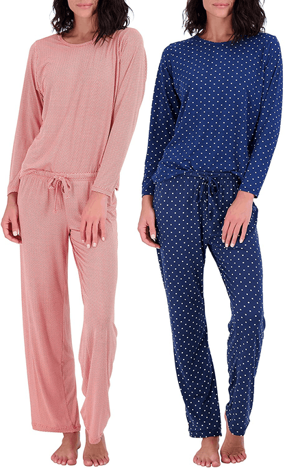 2 Pack: Women’s Pajama Set Super-Soft Short & Long Sleeve Top with Pants Apparel & Accessories > Clothing > Sleepwear & Loungewear > Pajamas Real Essentials Long Sleeve Set a Small 