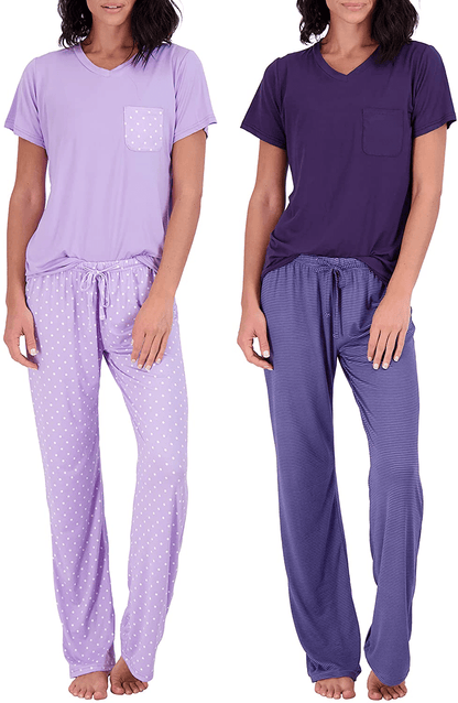 2 Pack: Women’s Pajama Set Super-Soft Short & Long Sleeve Top with Pants Apparel & Accessories > Clothing > Sleepwear & Loungewear > Pajamas Real Essentials Short Sleeve Set B Small 