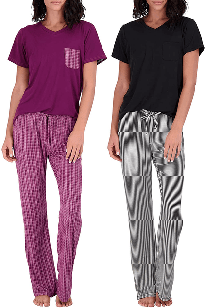 2 Pack: Women’s Pajama Set Super-Soft Short & Long Sleeve Top with Pants Apparel & Accessories > Clothing > Sleepwear & Loungewear > Pajamas Real Essentials Short Sleeve Set E X-Large 