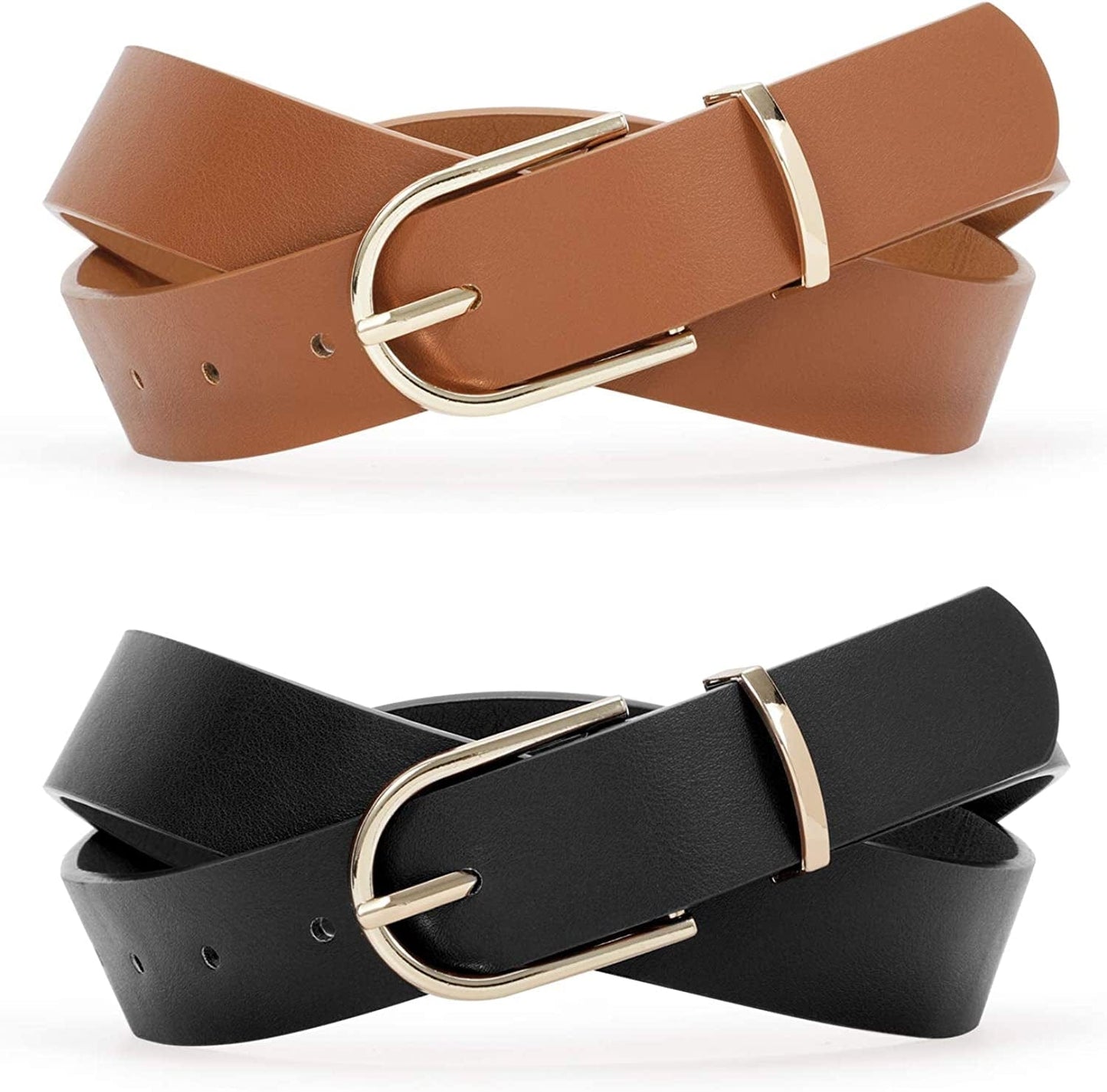 2 Pack Women Soft Faux Leather Waist Belt for Ladies Jeans Dress Chic Belt with Pin Buckle SUOSDEY Fashion Casual Belt Apparel & Accessories > Clothing Accessories > Belts SUOSDEY 05-black+brown S:fits waist from 28"-32" 