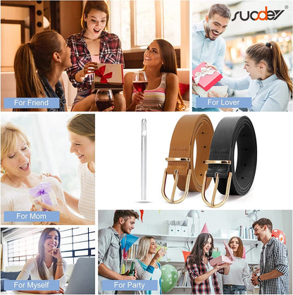 2 Pack Women Soft Faux Leather Waist Belt for Ladies Jeans Dress Chic Belt with Pin Buckle SUOSDEY Fashion Casual Belt Apparel & Accessories > Clothing Accessories > Belts SUOSDEY   