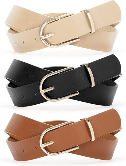 2 Pack Women Soft Faux Leather Waist Belt for Ladies Jeans Dress Chic Belt with Pin Buckle SUOSDEY Fashion Casual Belt Apparel & Accessories > Clothing Accessories > Belts SUOSDEY 02-beige+black+brown M:fits waist from 33" -37" 