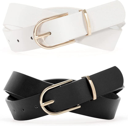 2 Pack Women Soft Faux Leather Waist Belt for Ladies Jeans Dress Chic Belt with Pin Buckle SUOSDEY Fashion Casual Belt Apparel & Accessories > Clothing Accessories > Belts SUOSDEY 06-black+white M:fits waist from 33" -37" 