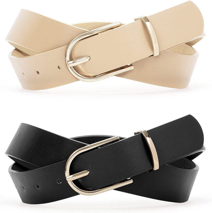2 Pack Women Soft Faux Leather Waist Belt for Ladies Jeans Dress Chic Belt with Pin Buckle SUOSDEY Fashion Casual Belt Apparel & Accessories > Clothing Accessories > Belts SUOSDEY 01-beige+black L:fits waist from 38" -41" 