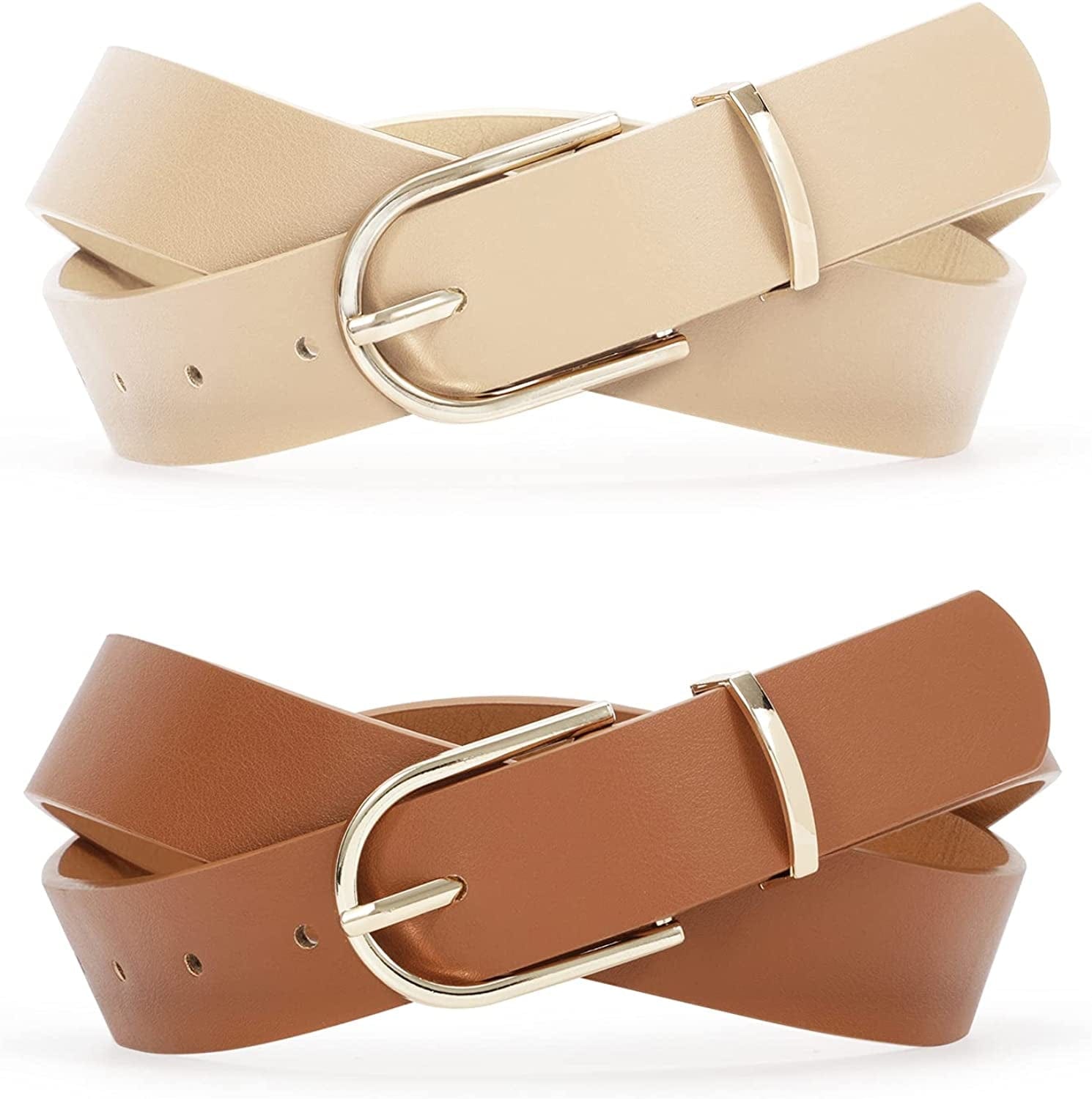2 Pack Women Soft Faux Leather Waist Belt for Ladies Jeans Dress Chic Belt with Pin Buckle SUOSDEY Fashion Casual Belt Apparel & Accessories > Clothing Accessories > Belts SUOSDEY 03-beige+brown(gold Buckle) L:fits waist from 38" -41" 