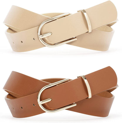 2 Pack Women Soft Faux Leather Waist Belt for Ladies Jeans Dress Chic Belt with Pin Buckle SUOSDEY Fashion Casual Belt Apparel & Accessories > Clothing Accessories > Belts SUOSDEY 03-beige+brown(gold Buckle) L:fits waist from 38" -41" 
