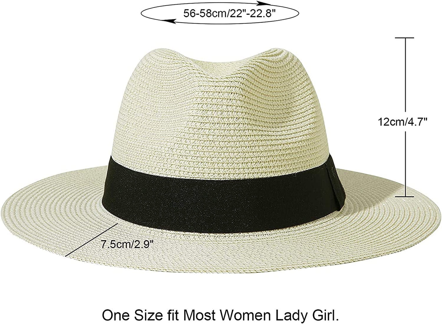 2 Pack Women Straw Hat Panama Wide Brim Roll up Hat Fine Braid Fedora Summer Sun Hat with Wind Lanyard for Beach Travel UPF Apparel & Accessories > Clothing Accessories > Hats 29 IYEBRAO   