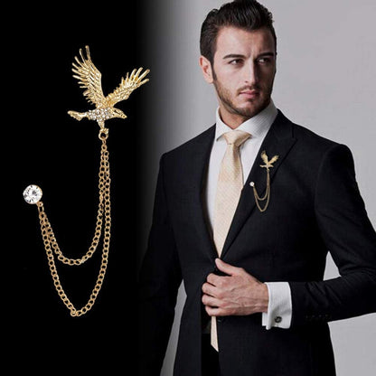 2 Packs Men'S Eagle Brooch Lapel Pin Badge Hanging Chains Collar Brooches Pin for Career Suit Tuxedo of Shirts Tie Hat Scarf for Boyfriend Father Birthday Gold/Silver