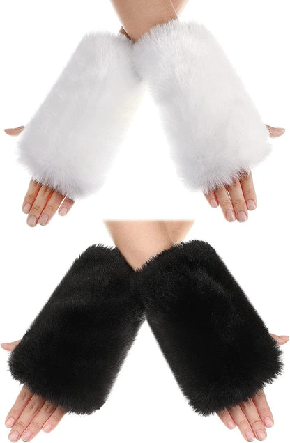 2 Pairs Fingerless Faux Fur Gloves Winter Furry Mittens Smooth Furry Gloves Half Finger Wrist Warmer Gloves Soft Plush Thumb Hole Mittens Warm Furry Cuff Gloves for Women Girls Apparel & Accessories > Clothing Accessories > Gloves & Mittens Geyoga   