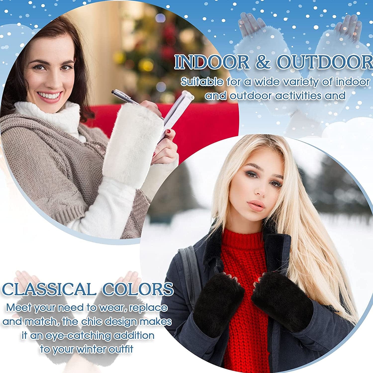 2 Pairs Fingerless Faux Fur Gloves Winter Furry Mittens Smooth Furry Gloves Half Finger Wrist Warmer Gloves Soft Plush Thumb Hole Mittens Warm Furry Cuff Gloves for Women Girls Apparel & Accessories > Clothing Accessories > Gloves & Mittens Geyoga   