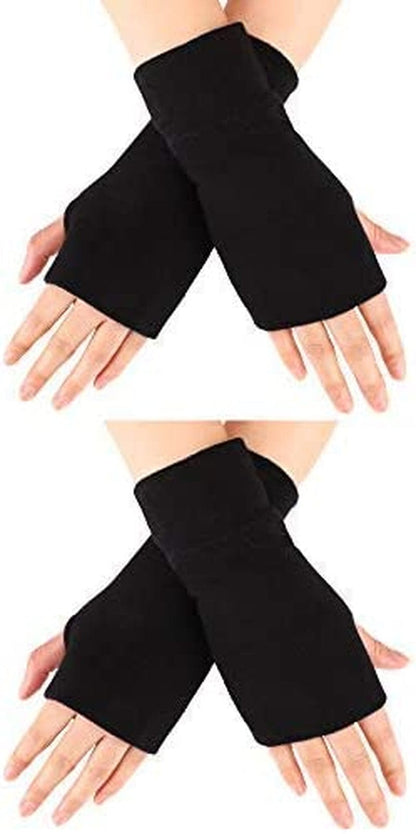 2 Pairs Fingerless Gloves Women Man Stretchy Knitted Gloves Thumb Hole Mittens Wrist Length Arm Warmers Apparel & Accessories > Clothing Accessories > Gloves & Mittens Blulu Black, Black  