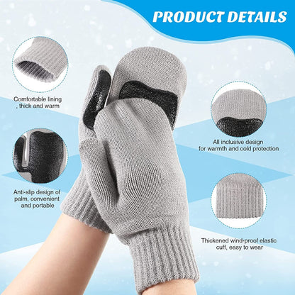2 Pairs Winter Knit Gloves Thick Cable Knit Winter Mittens Anti-Slip Silicone Coated Snow Gloves Warm Chunky Black Grey Soft Lined Gloves Apparel & Accessories > Clothing Accessories > Gloves & Mittens JaGely   