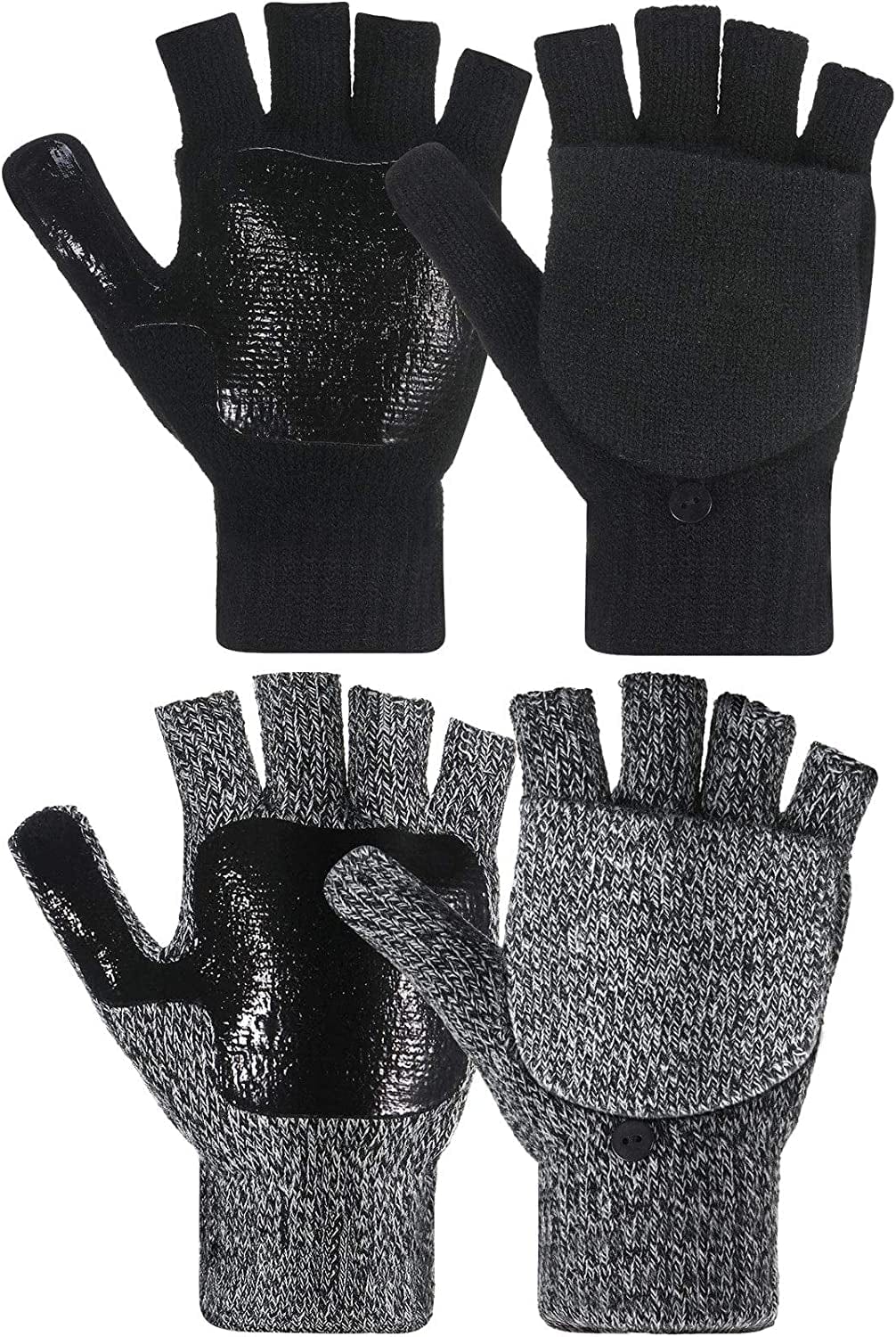 2 Pairs Winter Knitted Half Finger Gloves Fingerless Flap Cover Wool Gloves Convertible Mittens Apparel & Accessories > Clothing Accessories > Gloves & Mittens Geyoga   