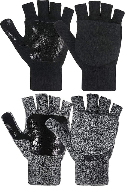 2 Pairs Winter Knitted Half Finger Gloves Fingerless Flap Cover Wool Gloves Convertible Mittens Apparel & Accessories > Clothing Accessories > Gloves & Mittens Geyoga   