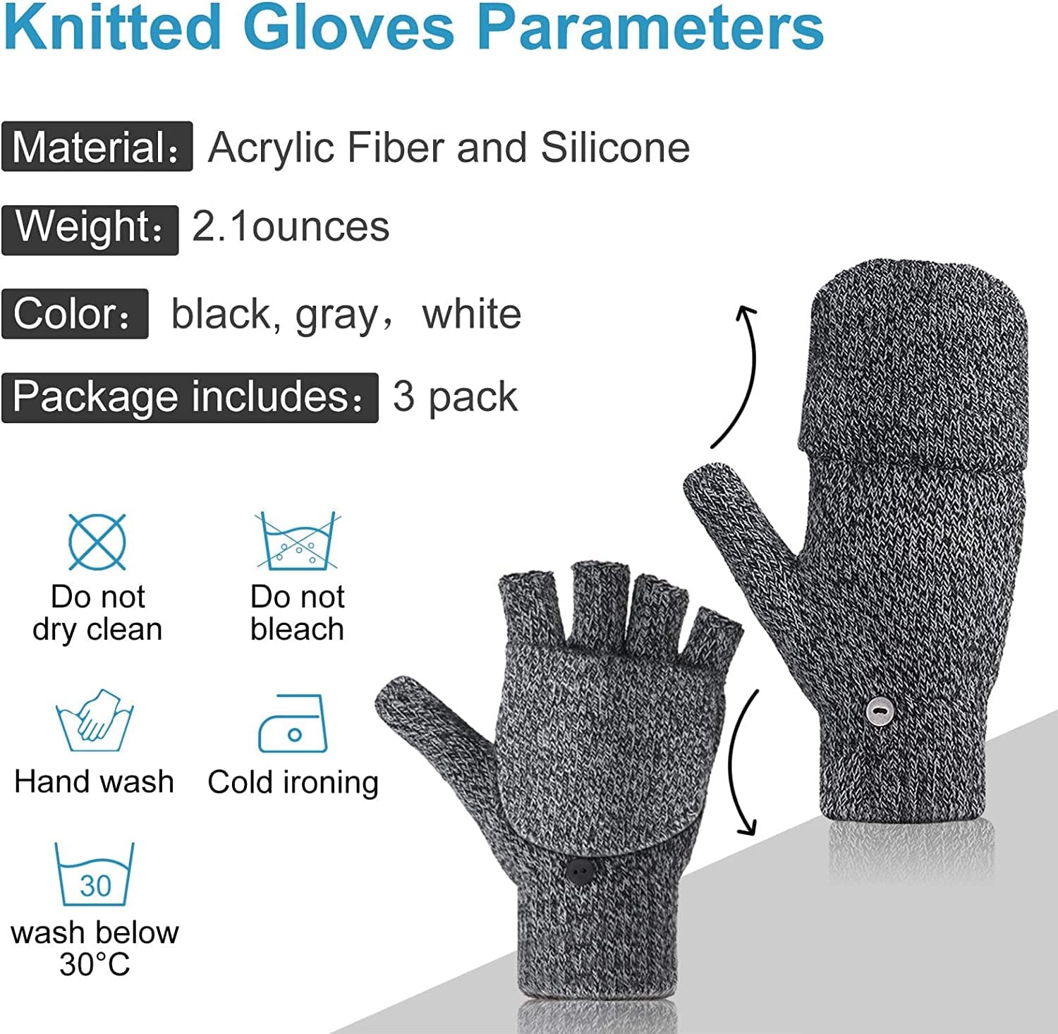2 Pairs Winter Knitted Half Finger Gloves Fingerless Flap Cover Wool Gloves Convertible Mittens Apparel & Accessories > Clothing Accessories > Gloves & Mittens Geyoga   
