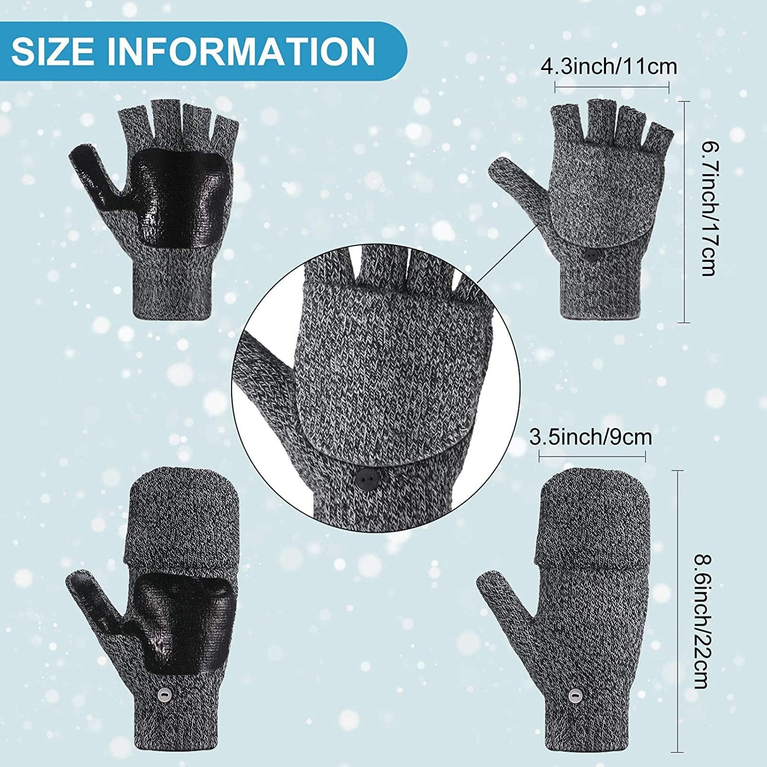 2 Pairs Winter Knitted Half Finger Gloves Fingerless Flap Cover Wool Gloves Convertible Mittens Apparel & Accessories > Clothing Accessories > Gloves & Mittens Geyoga   