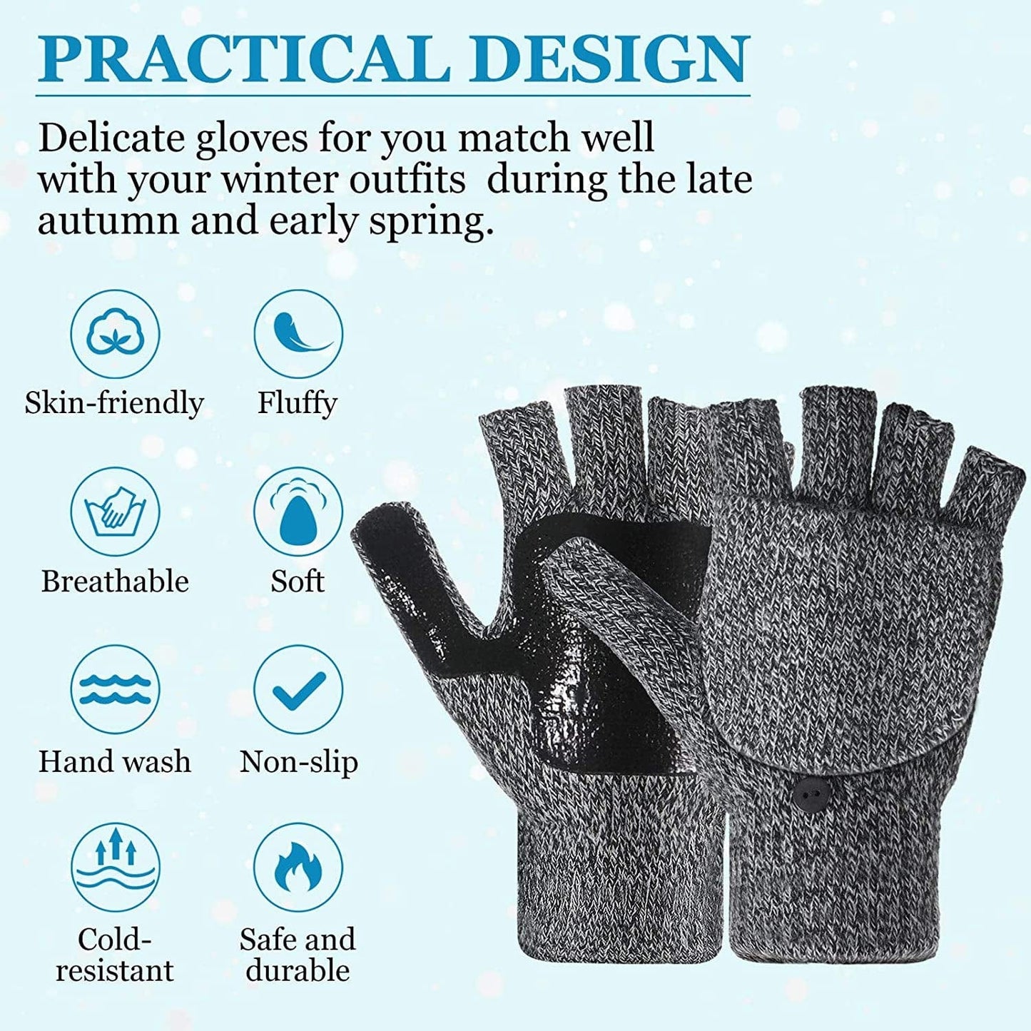2 Pairs Winter Knitted Half Finger Gloves Fingerless Flap Cover Wool Gloves Convertible Mittens Apparel & Accessories > Clothing Accessories > Gloves & Mittens Geyoga   