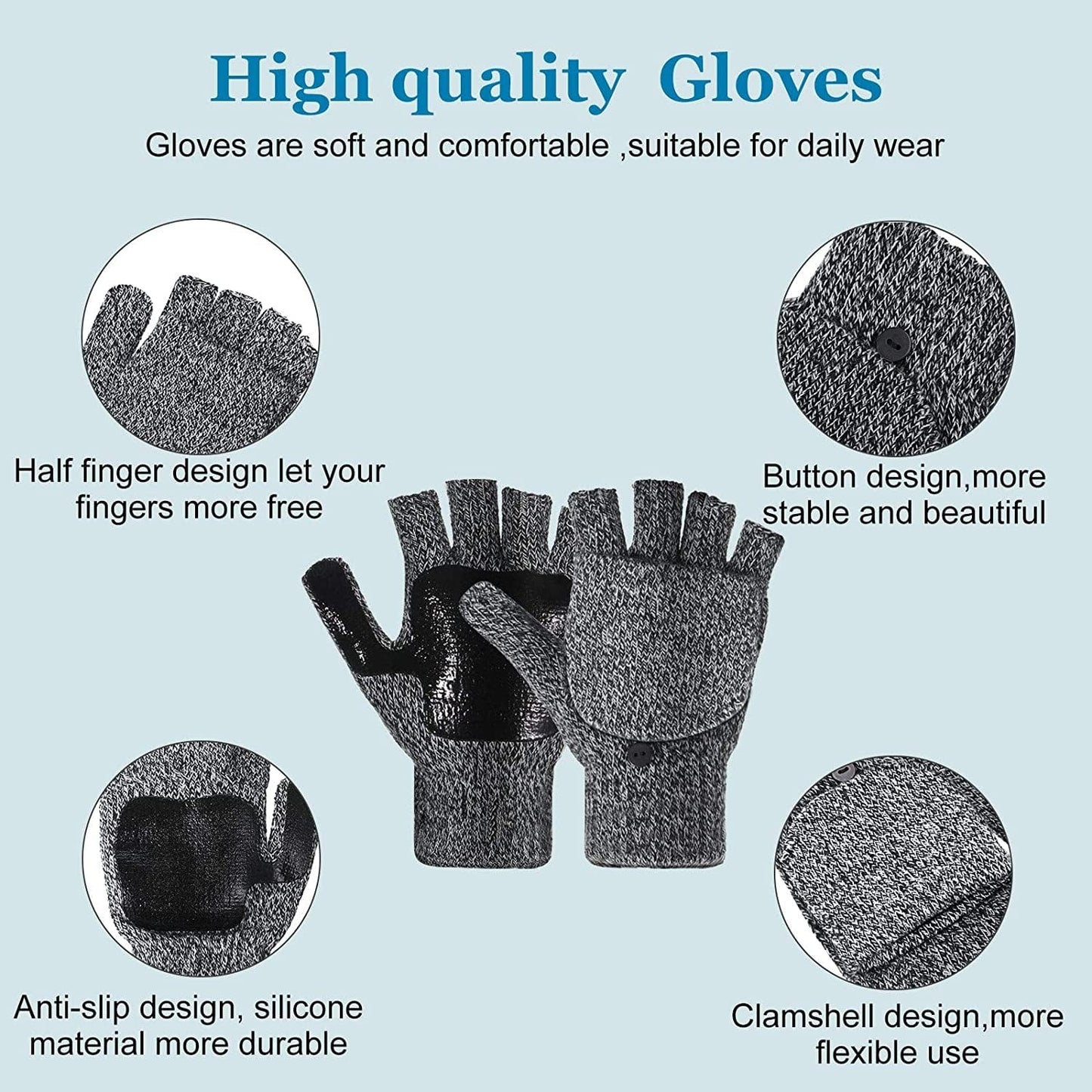 2 Pairs Winter Knitted Half Finger Gloves Fingerless Flap Cover Wool Gloves Convertible Mittens Apparel & Accessories > Clothing Accessories > Gloves & Mittens Geyoga   