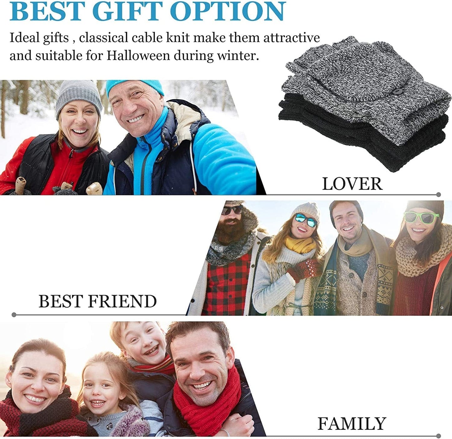 2 Pairs Winter Knitted Half Finger Gloves Fingerless Flap Cover Wool Gloves Convertible Mittens Apparel & Accessories > Clothing Accessories > Gloves & Mittens Geyoga   