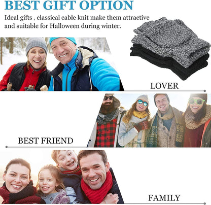2 Pairs Winter Knitted Half Finger Gloves Fingerless Flap Cover Wool Gloves Convertible Mittens Apparel & Accessories > Clothing Accessories > Gloves & Mittens Geyoga   